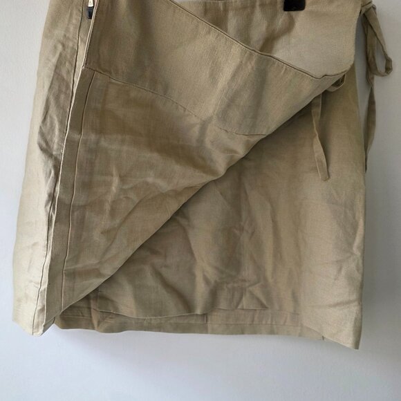 GAP Linen Blend Wrap Skirt | Size XS | Mini Skirt Khaki Button Tie Waist NEW - Picture 3 of 9